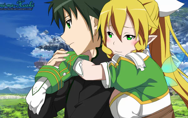 Leafa (Suguha Kirigaya) hugs Kazuto Kirigaya (Kirito) against a bright blue sky in this 4K Ultra HD Sword Art Online anime wallpaper.