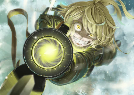 HD wallpaper featuring Tanya Degurechaff from the anime Youjo Senki, depicted in an intense and dynamic pose with a glowing weapon.