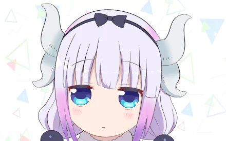 HD wallpaper featuring Kanna Kamui from the anime Miss Kobayashi's Dragon Maid, with a cute expression and pastel colors in the background.