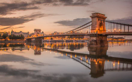 evening reflection Danube river Hungary Budapest bridge man made Chain Bridge HD Desktop Wallpaper | Background Image