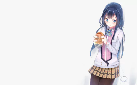 HD anime desktop wallpaper featuring Aki Adagaki from Masamune-kun's Revenge holding a sandwich against a clean white background.