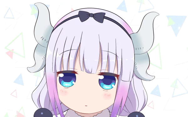 HD wallpaper featuring Kanna Kamui from the anime Miss Kobayashi's Dragon Maid, with a cute expression and pastel colors in the background.
