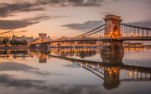 evening reflection Danube river Hungary Budapest bridge man made Chain Bridge HD Desktop Wallpaper | Background Image