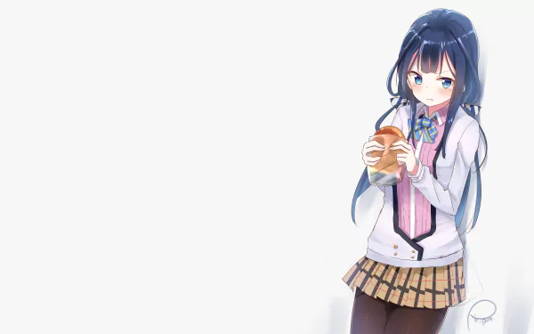 HD anime desktop wallpaper featuring Aki Adagaki from Masamune-kun's Revenge holding a sandwich against a clean white background.