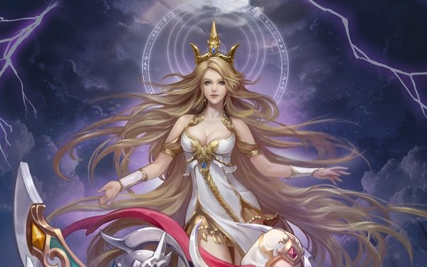 Fantasy Women Blonde Crown Lightning HD Wallpaper | Background Image