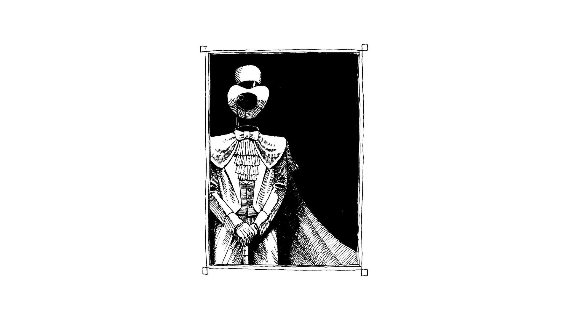 Monochrome comic-style HD desktop wallpaper of DC Comics' Gentleman Ghost: a spectral Victorian gentleman in cape and top hat framed against a stark dark background.