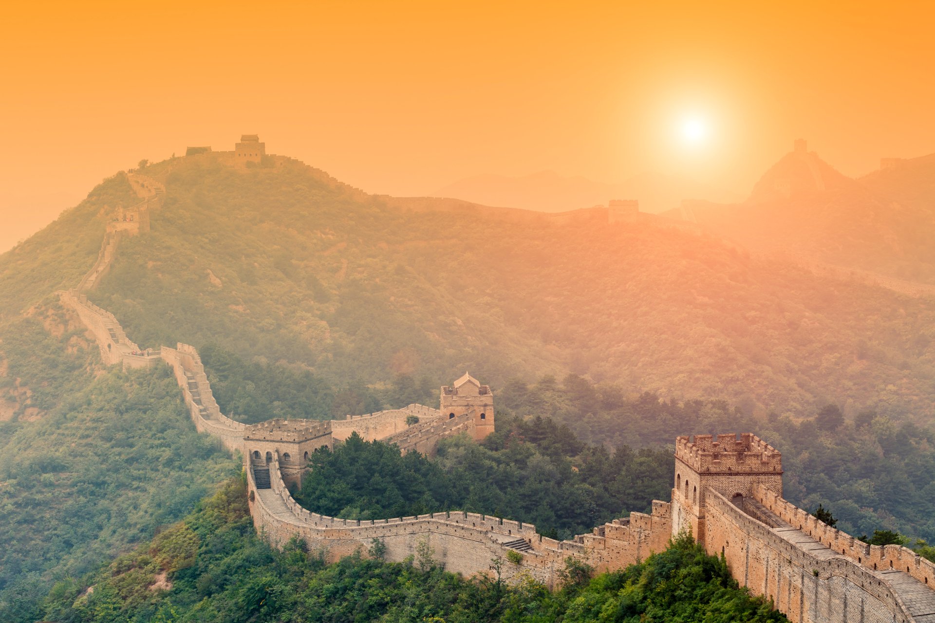 Download Sunset China Monument Man Made Great Wall Of China 4k Ultra HD Wallpaper