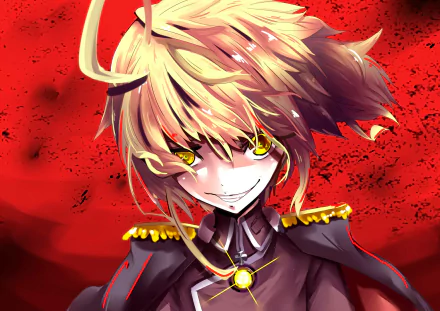 HD wallpaper featuring Tanya Degurechaff from the anime Youjo Senki, showcasing her intense expression with a vivid red background.