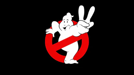 Ghostbusters II movie logo: white ghost giving a peace sign inside a red no symbol on a black HD PC desktop wallpaper background.