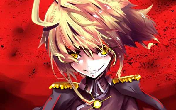 HD wallpaper featuring Tanya Degurechaff from the anime Youjo Senki, showcasing her intense expression with a vivid red background.
