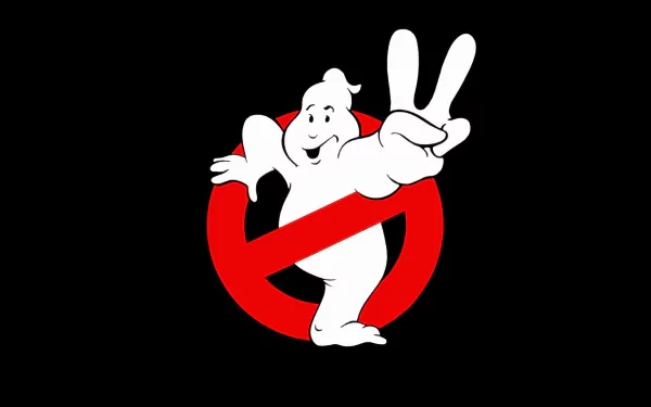 Ghostbusters II movie logo: white ghost giving a peace sign inside a red no symbol on a black HD PC desktop wallpaper background.