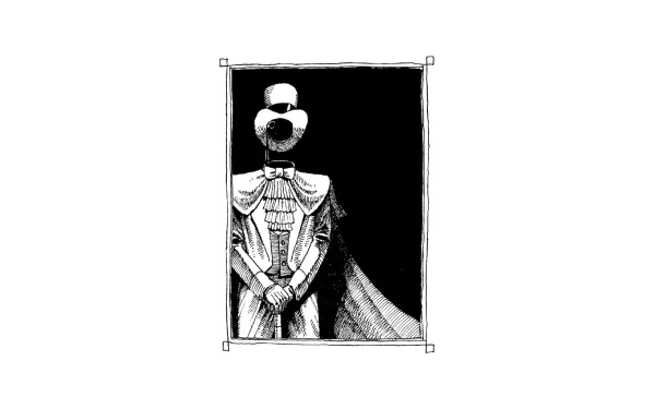 Monochrome comic-style HD desktop wallpaper of DC Comics' Gentleman Ghost: a spectral Victorian gentleman in cape and top hat framed against a stark dark background.