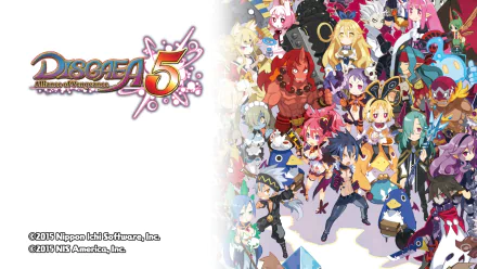 HD desktop wallpaper for Disgaea 5: Alliance of Vengeance featuring a vibrant array of characters from the game.