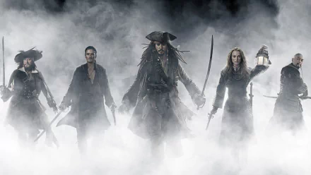 Chow Yun-Fat Captain Sao Feng Geoffrey Rush Hector Barbossa Johnny Depp Jack Sparrow Will Turner Orlando Bloom Keira Knightley Elizabeth Swann movie Pirates Of The Caribbean: At World's End HD Desktop Wallpaper | Background Image