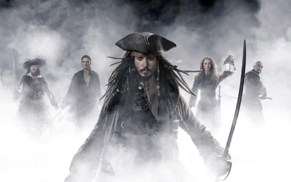 Chow Yun-Fat Captain Sao Feng Geoffrey Rush Hector Barbossa Johnny Depp Jack Sparrow Will Turner Orlando Bloom Keira Knightley Elizabeth Swann movie Pirates Of The Caribbean: At World's End HD Desktop Wallpaper | Background Image