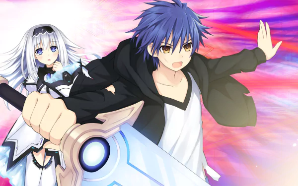 HD desktop wallpaper featuring Maria Arusu from the anime Date A Live. The image displays Maria and another character with vibrant, colorful background hues.