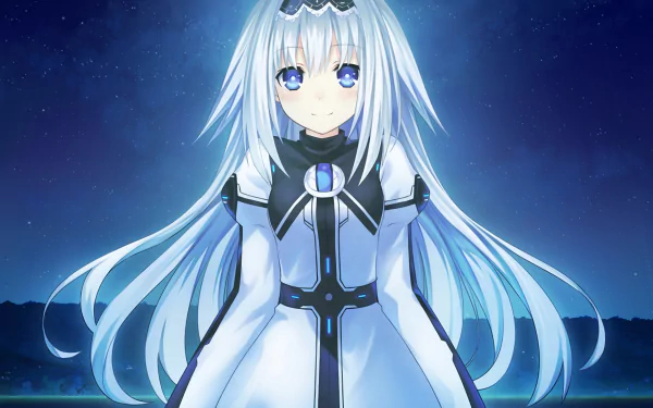 An HD desktop wallpaper featuring Maria Arusu from the anime Date A Live, showcasing her with flowing white hair and a serene night sky background.