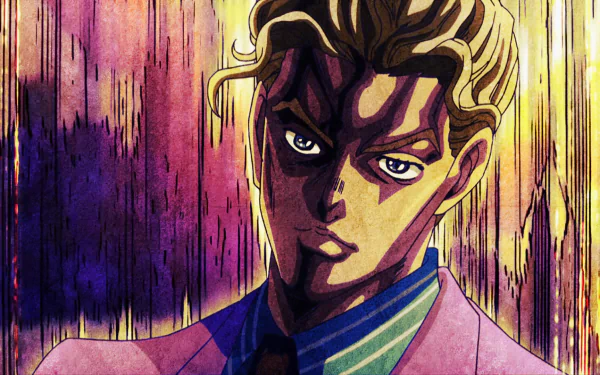 HD anime desktop wallpaper featuring Yoshikage Kira from Jojo's Bizarre Adventure with dramatic lighting and intense expression.
