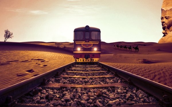 Photography Manipulation Train Railroad Desert Camel Locomotive HD Wallpaper | Background Image