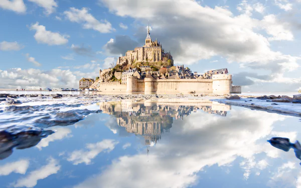 reflection France monastery religious Mont Saint- Michel HD Desktop Wallpaper | Background Image
