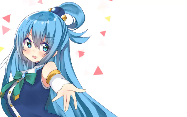 HD PC desktop wallpaper featuring Aqua from the anime KonoSuba - God’s blessing on this wonderful world!!, with her signature blue hair and cheerful expression.