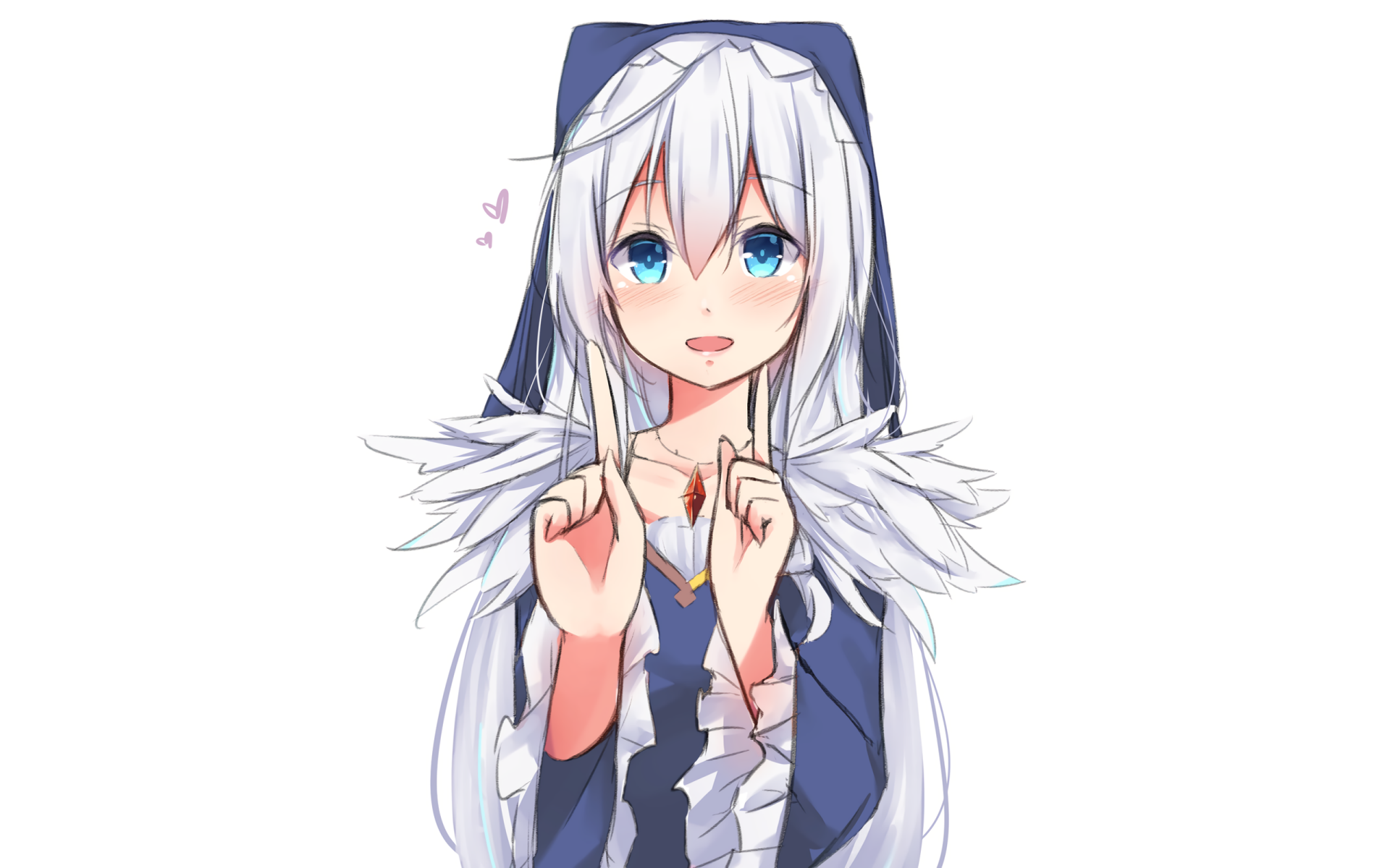 HD anime desktop wallpaper featuring a character from KonoSuba - God’s blessing on this wonderful world!! with white hair and blue eyes, wearing a blue and white outfit.