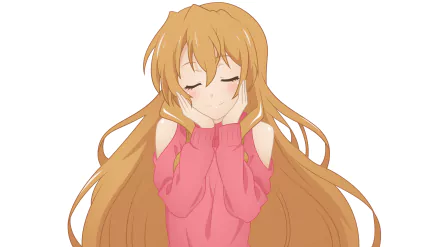 HD desktop wallpaper featuring Kaga Kouko from the anime Golden Time, showcasing her with long flowing hair and a pink sweater, eyes closed in a peaceful expression.