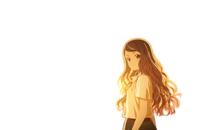 HD PC desktop wallpaper: Misora Haruki from Sakurada Reset — warm-lit anime portrait of a long-haired schoolgirl standing against a bright white background.