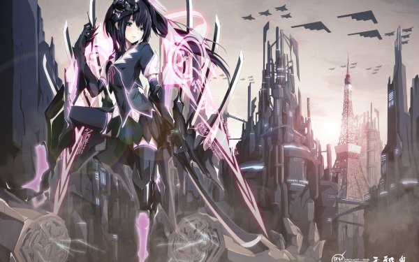 Anime Original Armor Thigh Highs City Skirt Airplane HD Wallpaper | Background Image