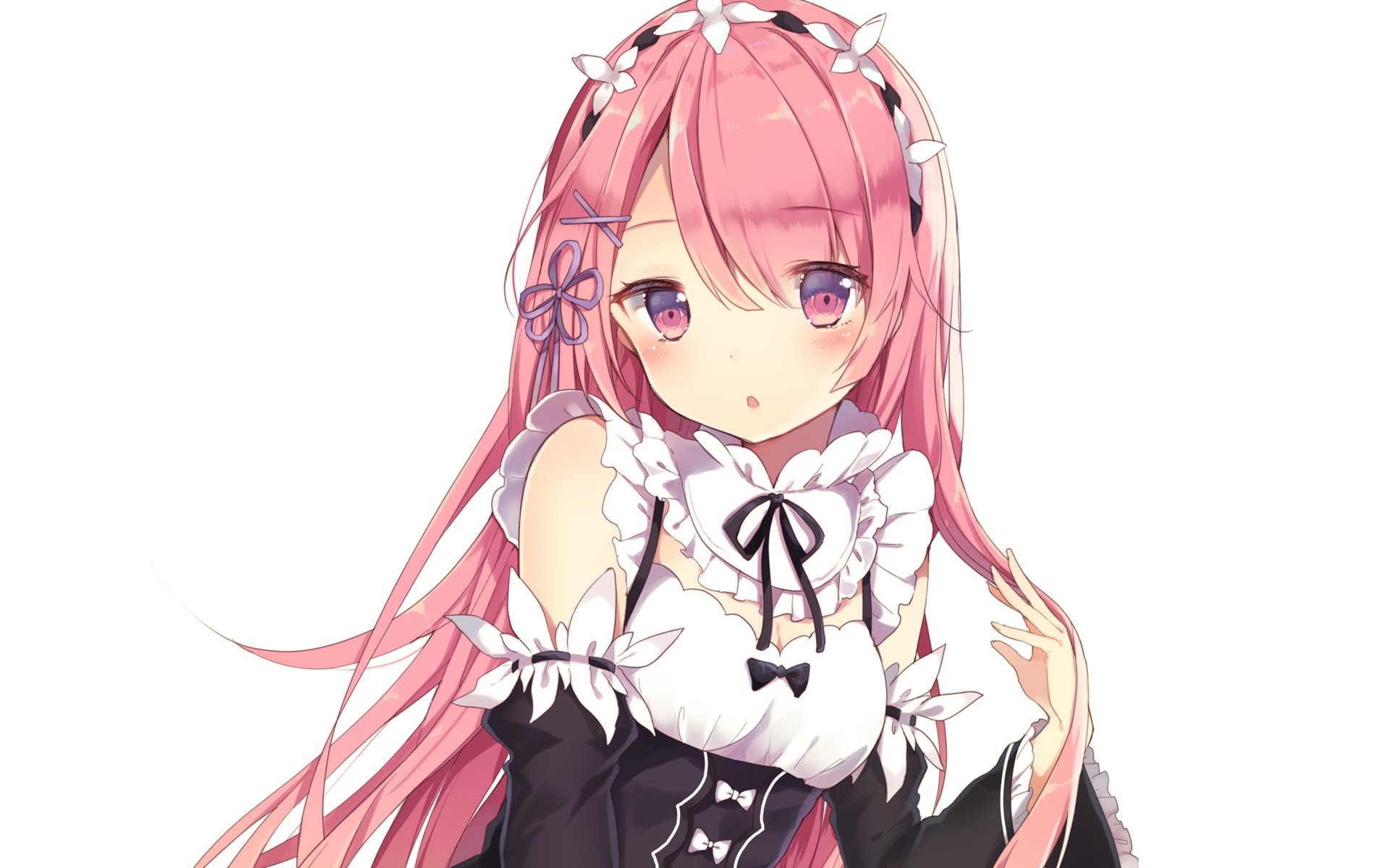 HD anime desktop wallpaper featuring Ram from Re:Zero - Starting Life in Another World, showcasing her pink hair and maid outfit in vibrant detail.