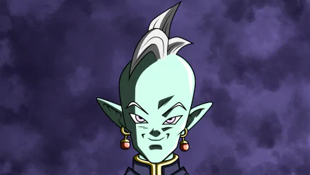 Rou from Dragon Ball Super appears against a dark purple textured background in this 4K Ultra HD anime desktop wallpaper.