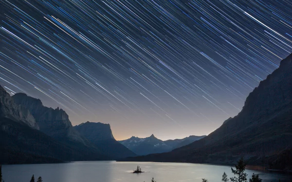 lake star nature star trail HD Desktop Wallpaper | Background Image