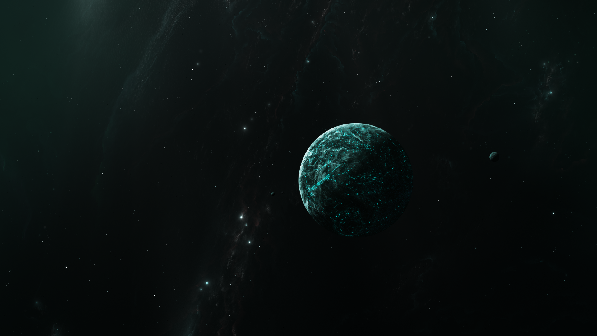 A stunning HD Sci-Fi desktop wallpaper features a planet surrounded by stars and nebulae, creating a mesmerizing space background.