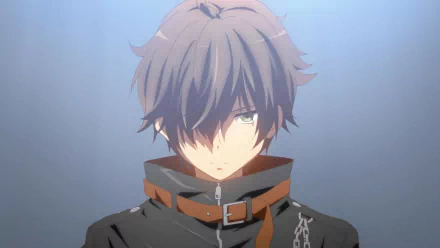 HD PC desktop wallpaper featuring Yūta Togashi from the anime Love Chunibyo & Other Delusions, showcasing his contemplative expression against a soft blue background.