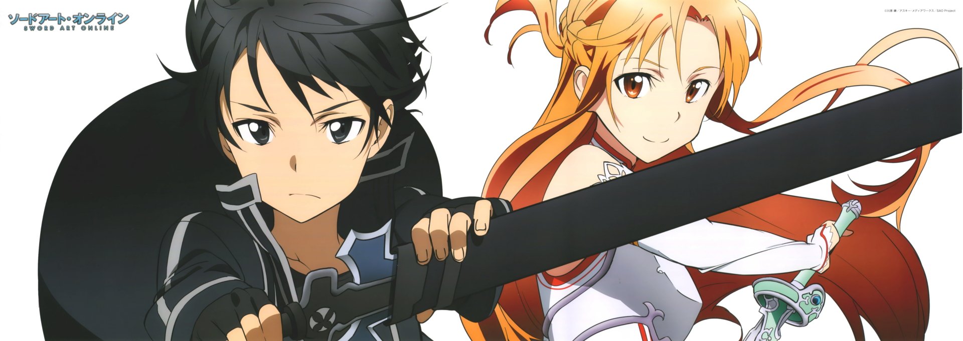 Two characters from Sword Art Online stand ready for battle, exuding strength and determination. This vibrant image serves as a stunning 4K Ultra HD anime desktop wallpaper.