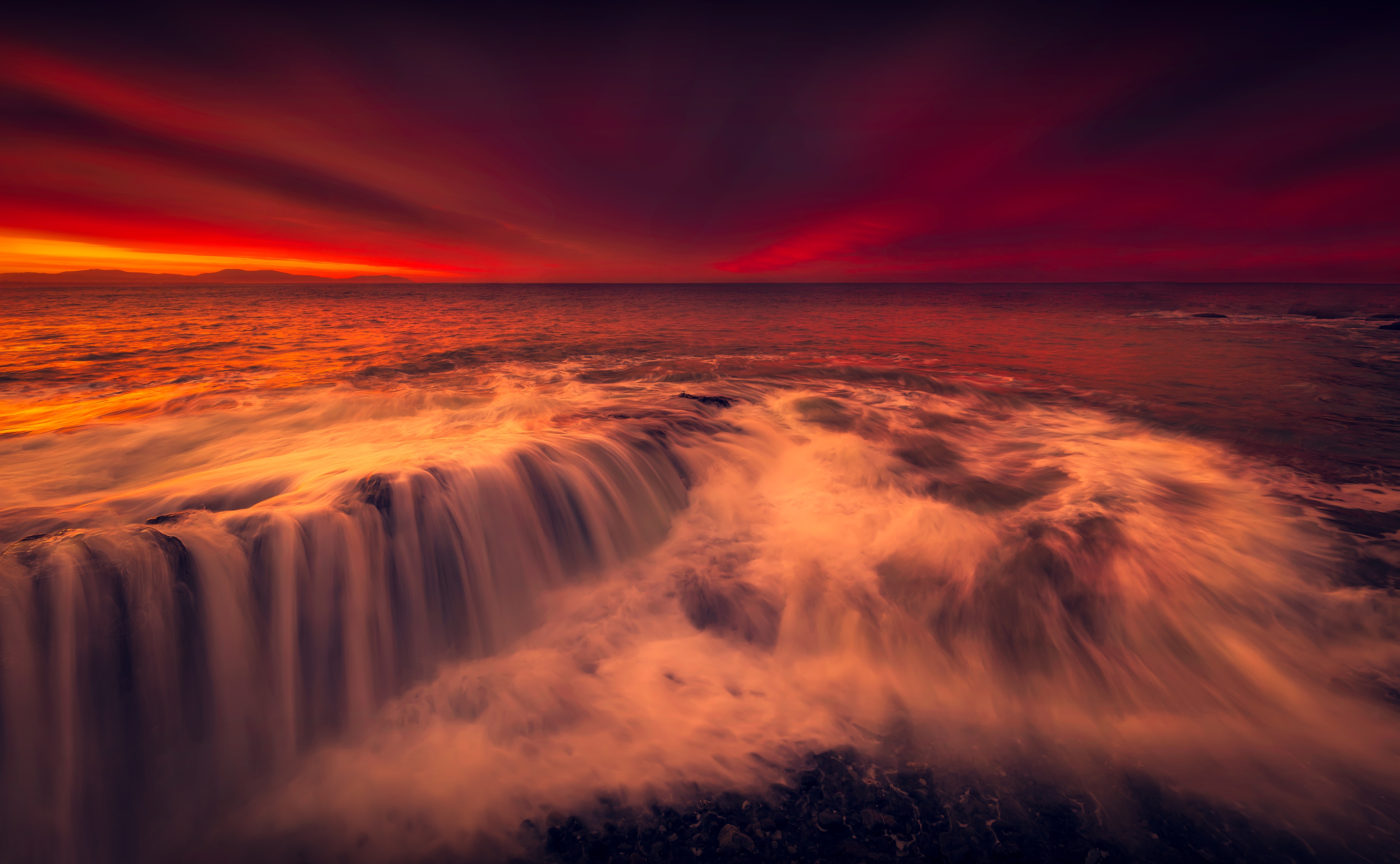 Download Red Foam Horizon Nature Ocean 4k Ultra HD Wallpaper