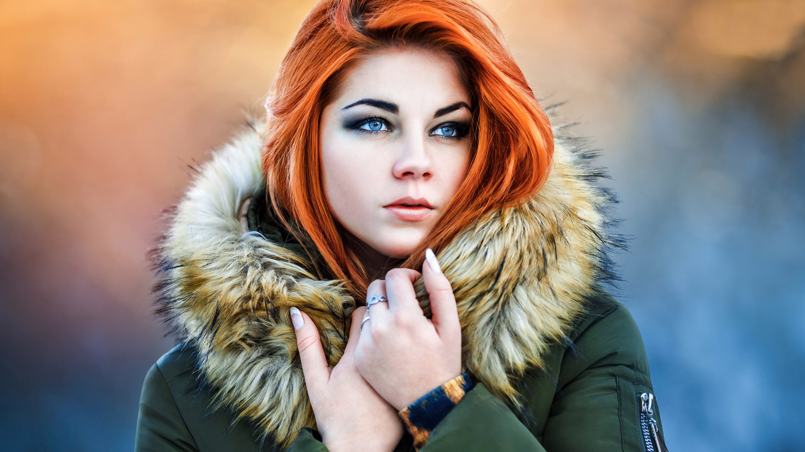 Download Face Blue Eyes Redhead Woman Model Hd Wallpaper 5261