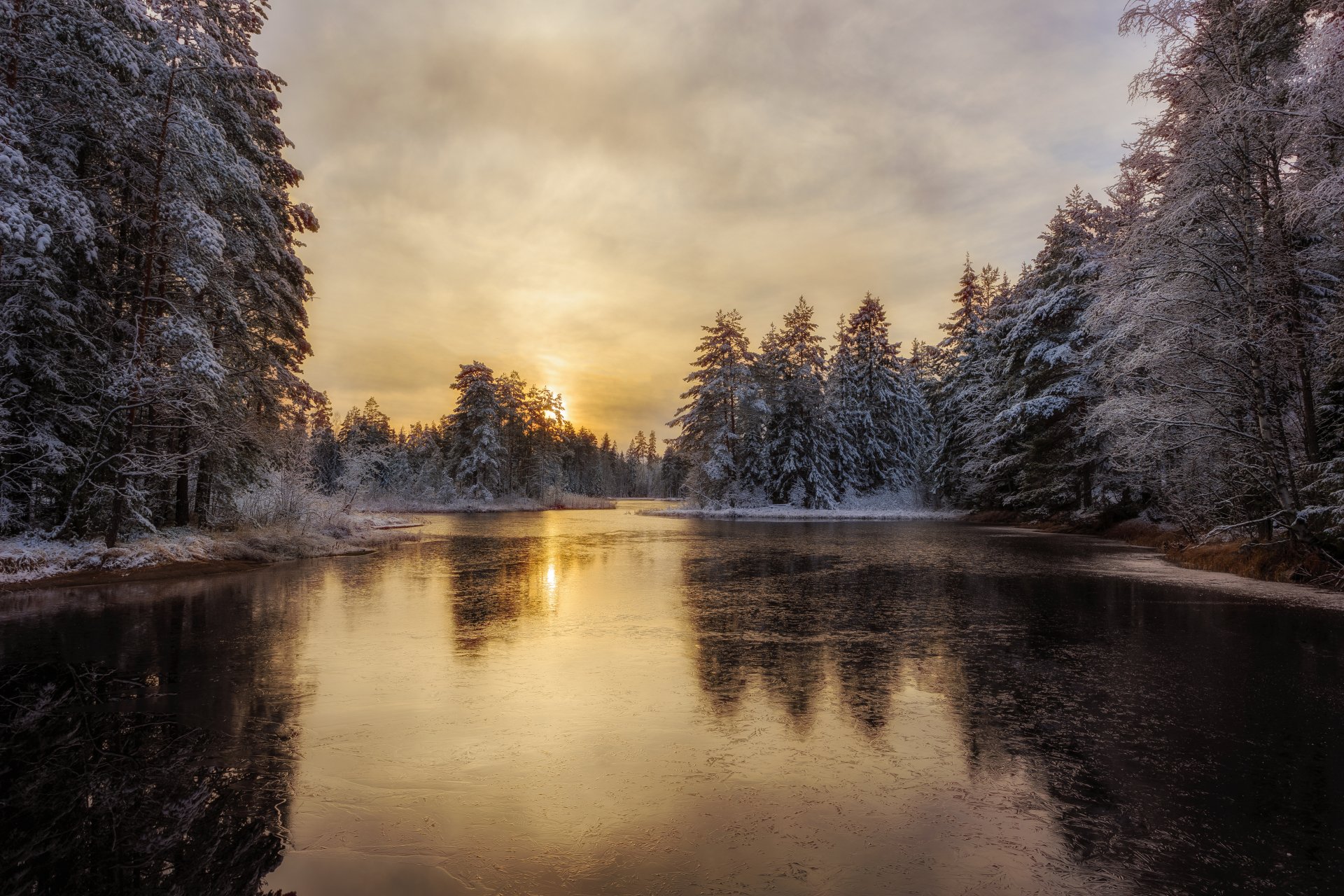 Download Winter Reflection Nature River 4k Ultra HD Wallpaper