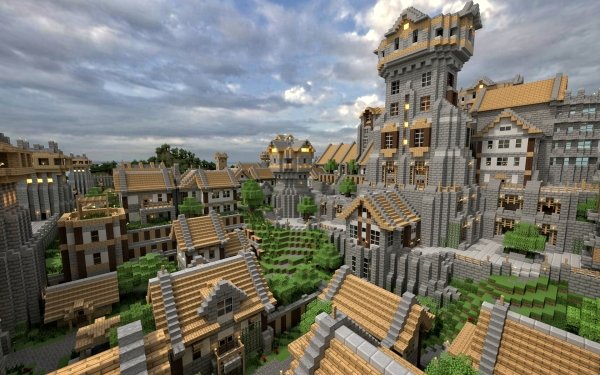 Video Game Minecraft Castle Town HD Wallpaper | Background Image