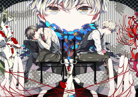 HD desktop wallpaper featuring Haise Sasaki and Ken Kaneki from the anime Tokyo Ghoul:re. The image showcases an intricate design with vibrant colors and detailed characters.