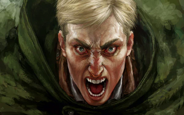 A high-definition desktop wallpaper of Erwin Smith from the anime Attack on Titan, depicting him in a fierce and intense expression.