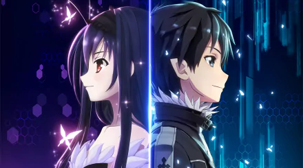 HD wallpaper featuring Kuroyukihime from Accel World and Kirito from Sword Art Online in a stunning crossover anime background.