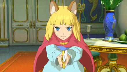 HD wallpaper from Ni no Kuni II: Revenant Kingdom featuring an animated character with blond hair and cat ears, wearing a red cape.