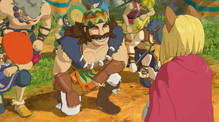 HD wallpaper from Ni no Kuni II: Revenant Kingdom featuring colorful animated characters in a vibrant fantasy setting.