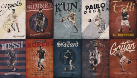 HD desktop wallpaper featuring notable soccer players from Chelsea F.C., FC Bayern Munich, S.L. Benfica, A.S. Roma, Juventus F.C., Barcelona, Real Madrid C.F., and Manchester City F.C.