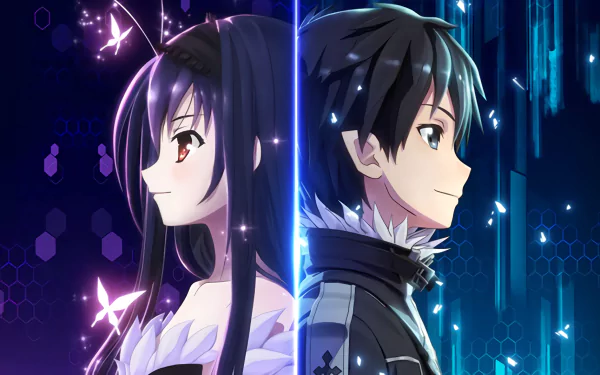 HD wallpaper featuring Kuroyukihime from Accel World and Kirito from Sword Art Online in a stunning crossover anime background.