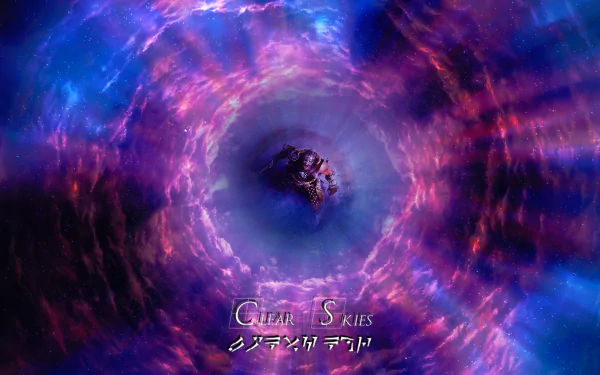 HD desktop wallpaper featuring a vibrant, swirling sky vortex from The Elder Scrolls V: Skyrim, showcasing the Dragon Born theme with intense blue and purple hues.