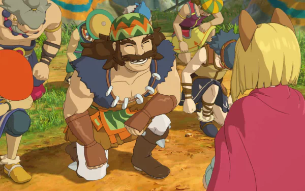 HD wallpaper from Ni no Kuni II: Revenant Kingdom featuring colorful animated characters in a vibrant fantasy setting.