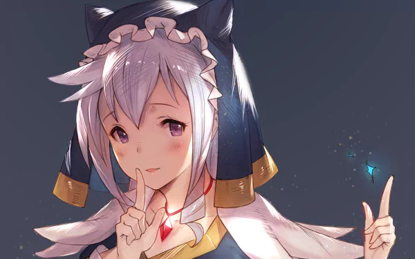 HD anime desktop wallpaper featuring Eris from KonoSuba - God’s blessing on this wonderful world!! with a serene expression and glowing blue butterfly.