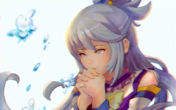 Aqua from KonoSuba - God’s blessing on this wonderful world!! in detailed 4K Ultra HD anime style, shown with clasped hands and glowing water bubbles on a bright background.